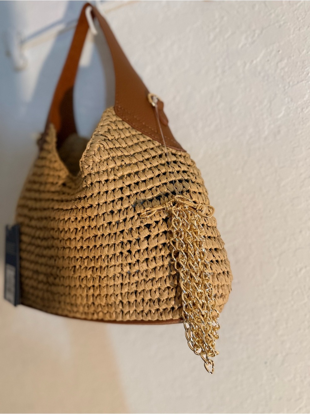 NWT | Univeral Thread - Woven Straw Shoulder Bag | Tan with Brown Trim | OS - Picture 3 of 5